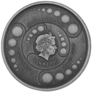 2021 Republic of Ghana 1 oz Antiqued Silver 5 Dollar Space Alien BU Coin (In Capsule) (2)